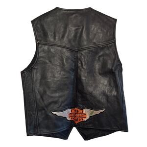 Harley Davidson Wing Patch First Genuine Leather Vest Black Size Medium